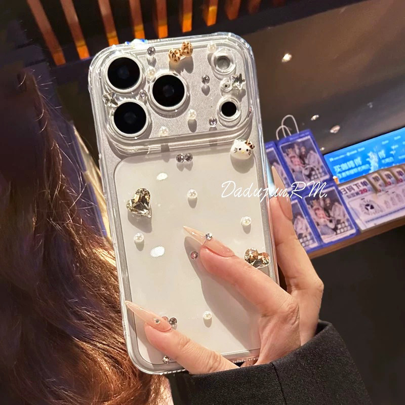 超火立体钻石猫咪适用苹果18promax手机壳新款iphone17pro轻奢16名媛风15全包防摔max简约高级透明14保护套女