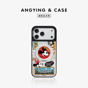 iphone16pro磁吸带支架ip15支点Yo6超火 海报米奇适用苹果17promax手机壳新款 网红可爱套高级感 ANGYING