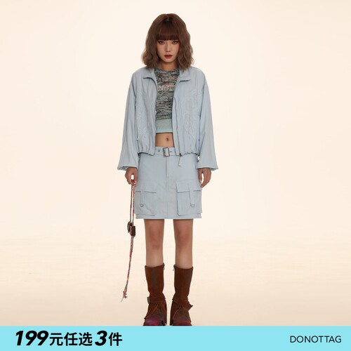 韩火火dnt纯色蝴蝶绣拉链外套