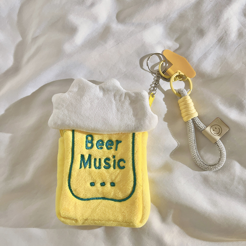 多功能收纳Beer啤酒零钱包编织尼龙挂绳适用于手机壳旅行收纳小包钥匙卡包随身耳机小钱包可爱女款便携手机链