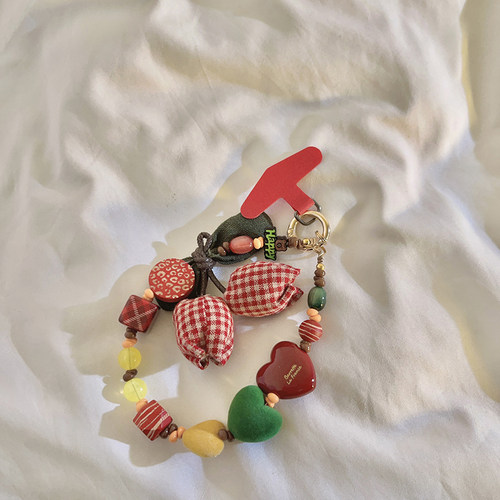 diy创意串珠彩色手机链挂件包包挂饰汽车钥匙扣ccd相机挂链手机挂绳复古个性女款短款手提防丢便携手腕带B97