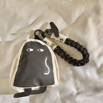 趣味ins女款黑白小人包苹果无线蓝牙耳机保护套编织尼龙短款手绳迷你收纳钥匙扣零钱袋便携多功能手机壳挂链