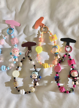 甜酷少女心可爱彩色多巴胺泡泡玛特SP卡通串珠手链适用于手机壳ins手提防丢短款手腕带ccd耳机套便携手环G21