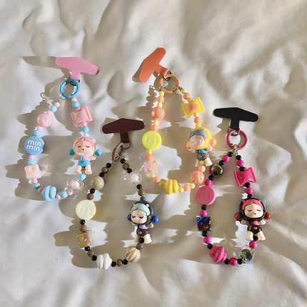 甜酷少女心可爱彩色多巴胺泡泡玛特SP卡通串珠手链适用于手机壳ins手提防丢短款手腕带ccd耳机套便携手环G21