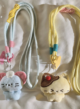 ins趣味可爱卡通蓝色贪吃鼠公仔斜跨长绳适用于手机壳多功能通用户外防丢ccd相机便携侧肩背带挂脖绳学生女款