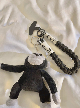 卡通创意黑色猩猩公仔毛绒挂件手机壳钥匙扣耳机套情侣趣味可爱背包书包学生CCD挂饰结实耐用便携腕带ins女款