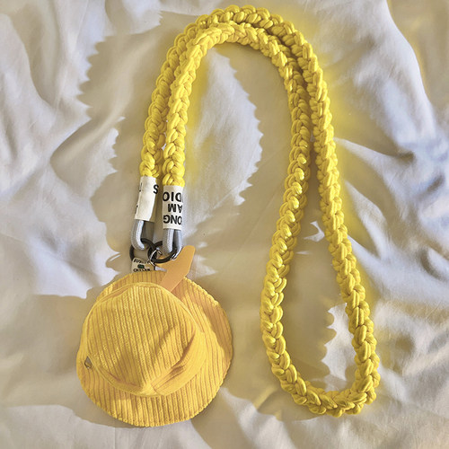 黄色条纹帽子包编织斜跨长绳适用手机壳简约百搭ins女款手机挂饰侧背挂脖户外便携挂绳ccd收纳便携侧肩零钱袋