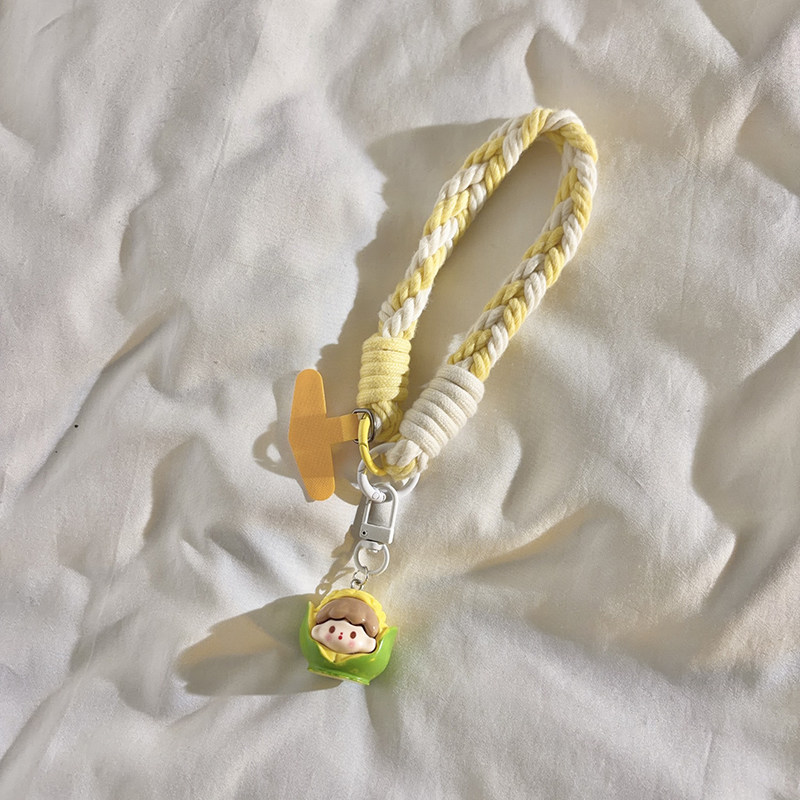 A玉米萌粒可爱卡通挂件尼龙线材手机链编织挂绳适用于手机壳网红趣味学生ins女款钥匙扣耳机套ccd便携手腕式