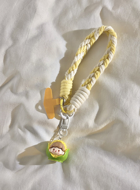 A玉米萌粒可爱卡通挂件尼龙线材手机链编织挂绳适用于手机壳网红趣味学生ins女款钥匙扣耳机套ccd便携手腕式