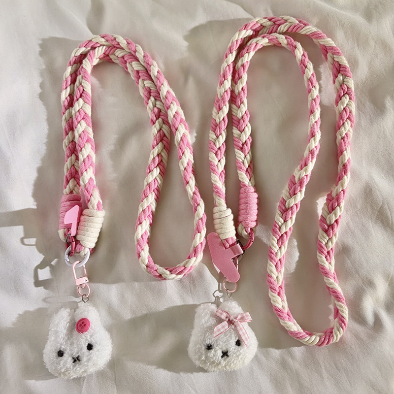 可爱卡通粉蝴蝶结米菲兔毛绒挂件公仔四股编织挂绳适用于手机壳斜跨手机链学生女款通用ccd相机户外便携背带,3C数码配件,手机挂件/手机链,淘宝优惠券,粉丝福利购,淘宝优惠卷