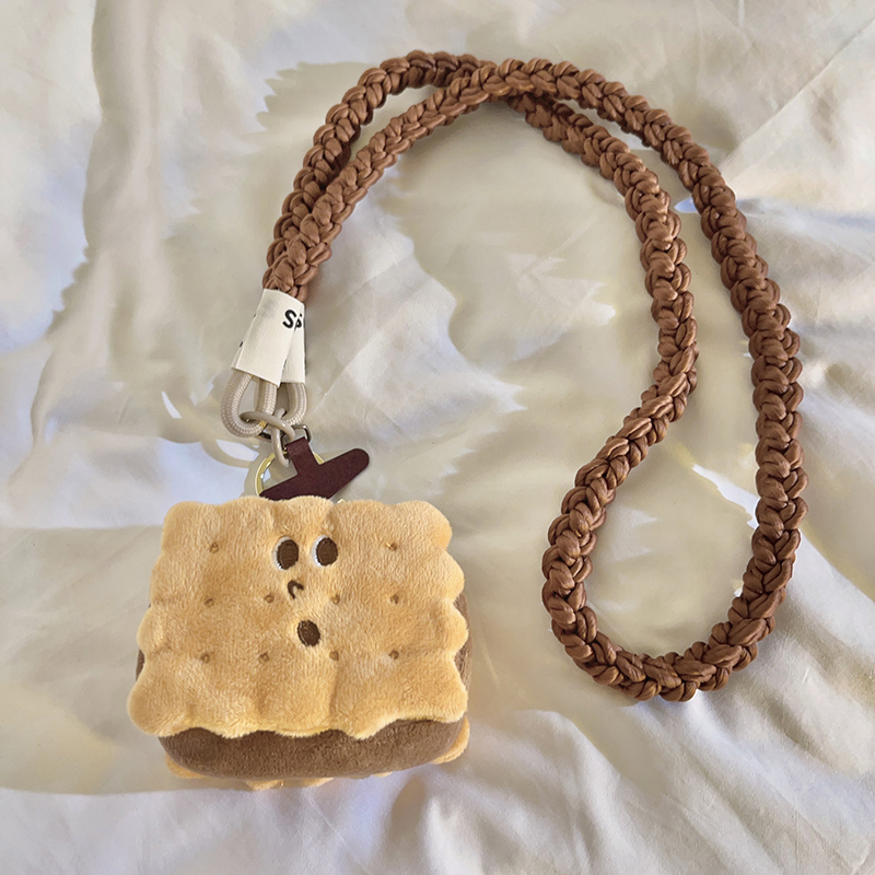 个性收纳立体夹心饼干零钱包编织斜跨长绳适用于手机壳创意趣味卡通可爱女款钥匙扣ccd耳机配饰便携侧背挂脖