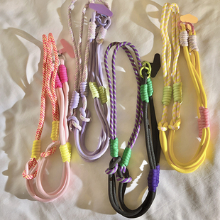 多巴胺彩色拼接撞色尼龙编织带斜跨长绳适用于手机壳潮流户外结实耐用多功能手机链结实耐用ccd侧身便携背带