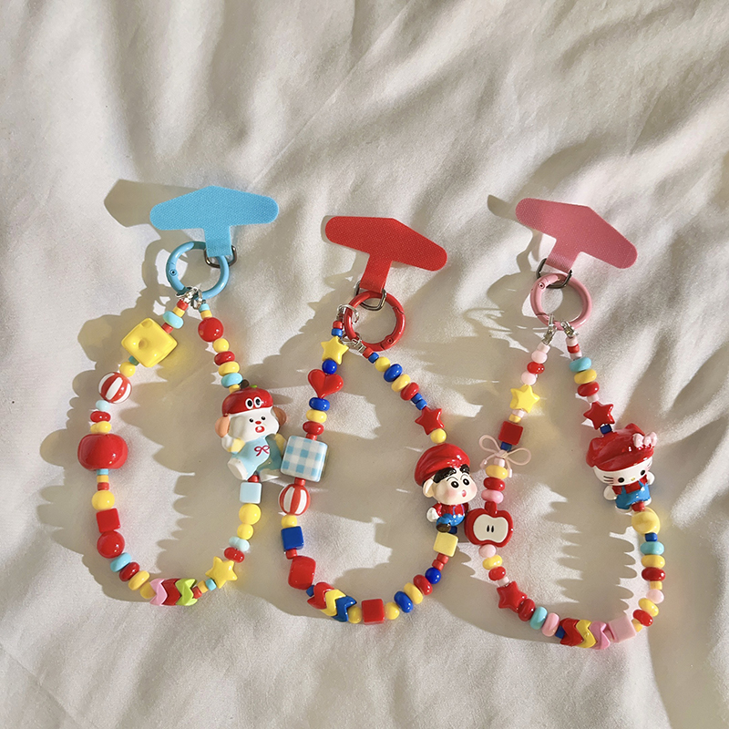 多巴胺核ins卡通可爱彩色串珠手链挂饰适用于手机壳趣味学生可爱女手机链挂绳ccd相机挂件钥匙扣便携手腕H74