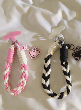 动漫卡通立体KT猫手机挂件尼龙线材编织挂绳适用于手机壳学生可爱风网红女背包挂件钥匙扣链通用ccd便携挂链