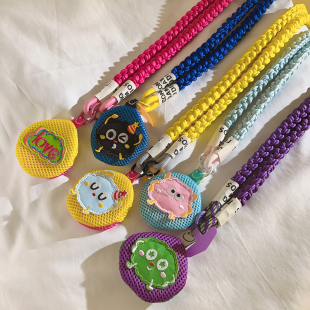 超萌卡通可爱收纳小怪兽网格零钱包编织尼龙斜跨长绳适用于手机壳趣味学生女款ccd户外结实耐用侧肩便携挂脖