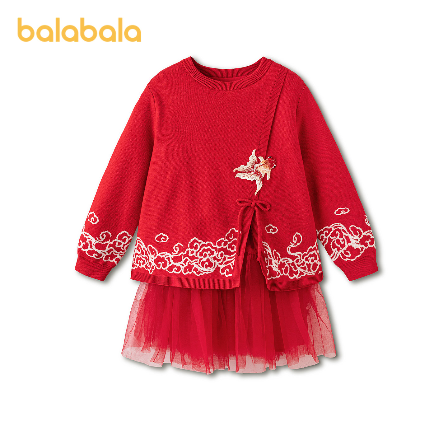 巴拉巴拉连衣裙拼接针织网纱裙