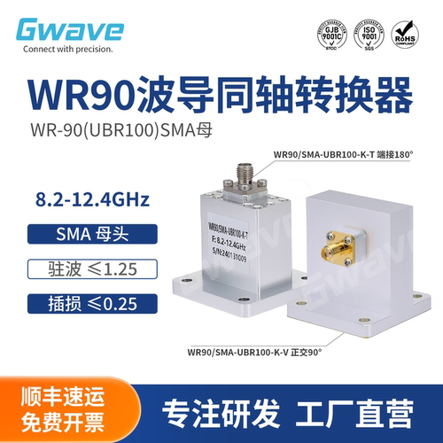 谷波互连WR90转SMA波导同轴转换器8.2-12.4GHz  BJ100法兰盘X波段
