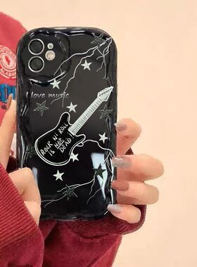 潮酷黑色吉他适用OPPOA2pro手机壳reno10/9/8/7se全包a53/a58/a72/a96奶油纹Findx6x5软硅胶k11x防摔保护套