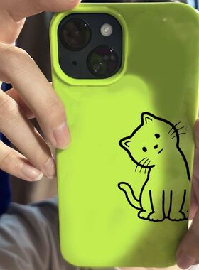 适用于vivos19s16s15手机壳x70x80x90线条猫咪y77/y52s/y36/y35新款IQOOz9荧光绿iqoou3/u5防摔neo6/7/8软套