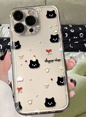 蝴蝶结猫咪适用于红米note13/12/11手机壳k70k60pro硅胶k50k40k30s透明小米15/14新款turbo4全包civi保护套