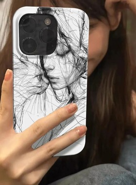 ins素描女孩适用于红米turbo4手机壳小米15/14/13/12pro新款note11/10/9全包k80/k70亮面k60k50k40k30保护套
