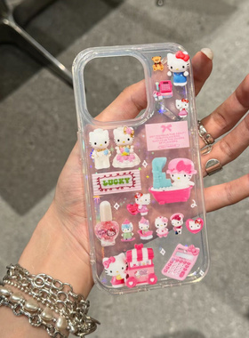 日韩可爱KT猫适用于苹果16promax手机壳15plus新款14/13/12/11透明mini防摔xsmax全包6/7/8女iPhoneXR保护套