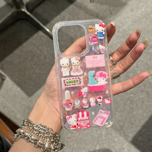 日韩可爱KT猫适用于苹果16promax手机壳15plus新款14/13/12/11透明mini防摔xsmax全包6/7/8女iPhoneXR保护套