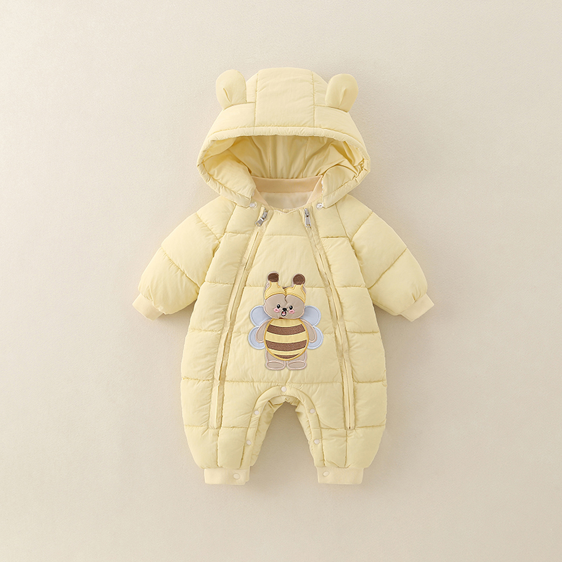 宝宝秋冬外出服婴儿衣服保暖新生儿哈衣加绒连帽爬服卡通连体冬装