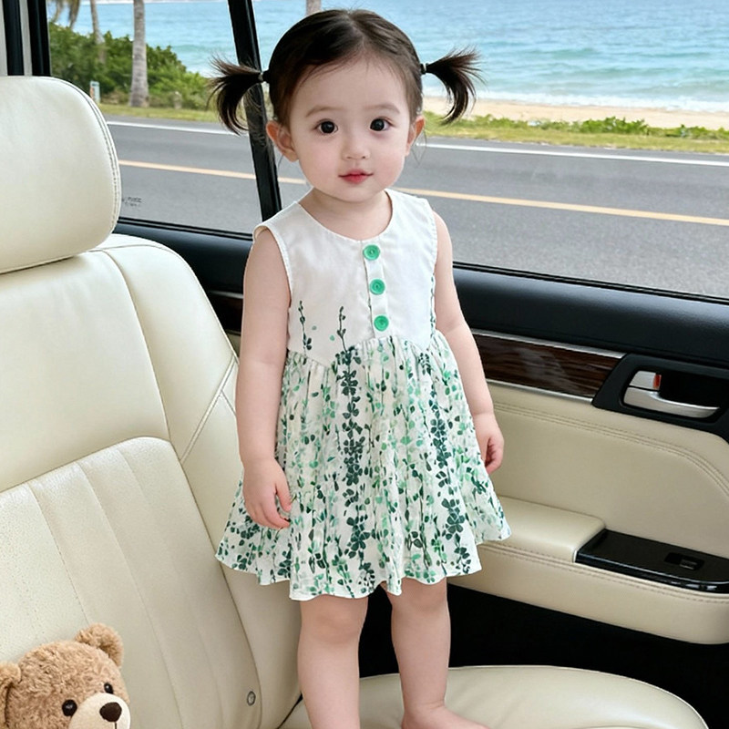 2026新款超洋气韩版连衣裙公主风薄款印花女宝宝童装背心裙网红装