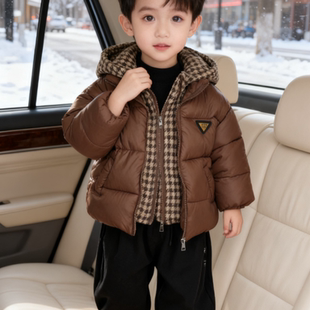 儿童男童2025冬季 加厚上衣潮流格子保暖外套棉衣女小童棉服潮 新款