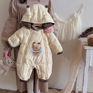 婴儿连体衣冬装保暖棉服新生宝宝衣服加厚哈衣冬季爬服包脚外出服