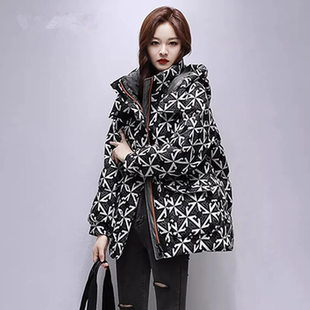 羽绒棉服女款2025年冬季新款印花中长款时尚立领小个子秋冬装外套