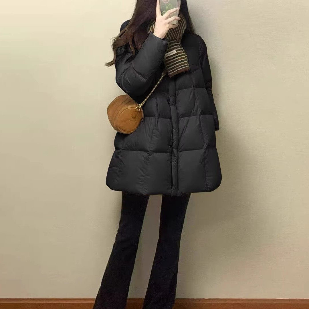 黑色棉服女款中长款冬季2025棉衣/棉服