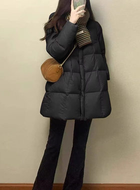 黑色棉服女款中长款冬季2025年新款时尚百搭休闲保暖高级感外套潮