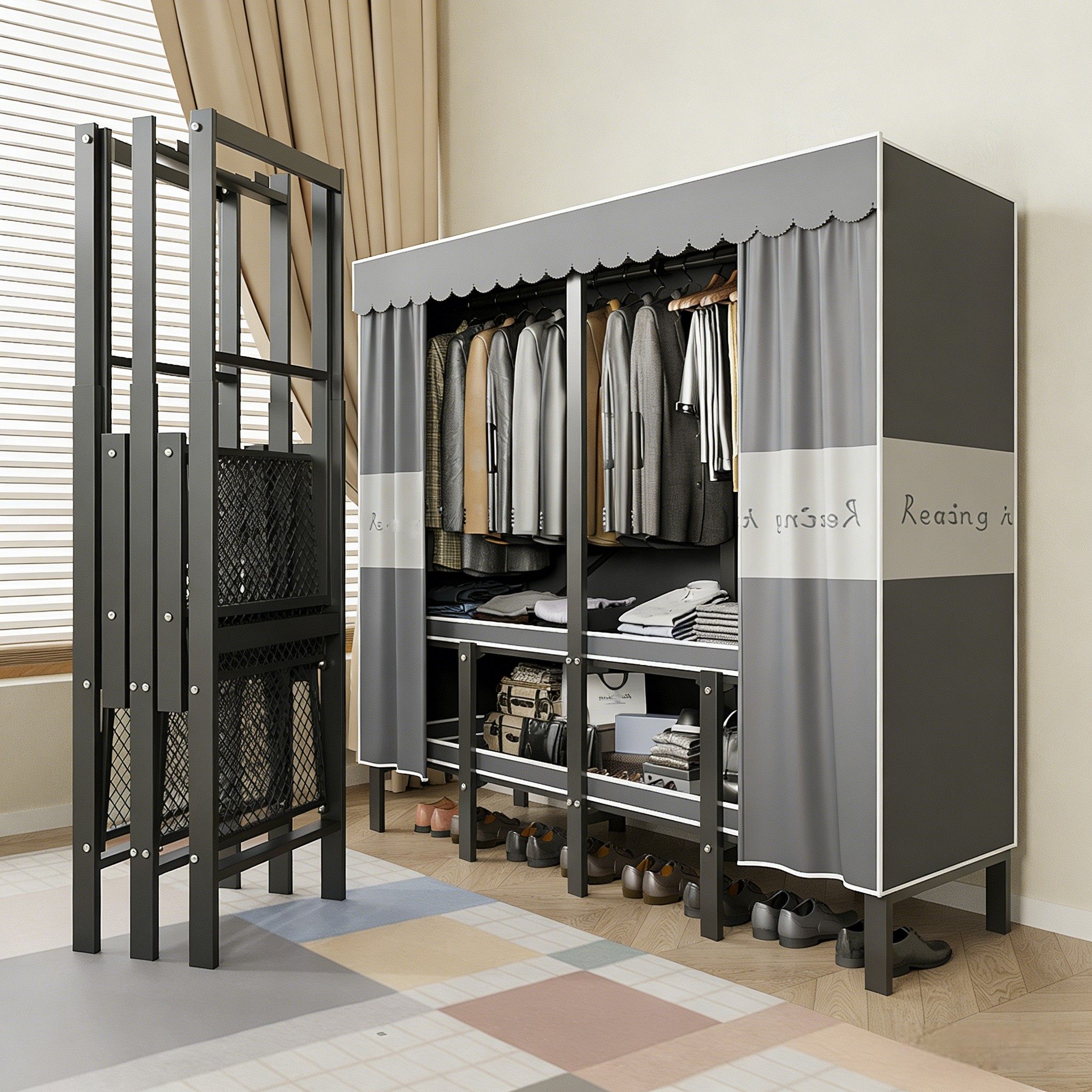 简易衣柜家用卧室一体折叠钢制出租房用衣橱防尘收纳柜子结实耐用,住宅家具,独立衣柜,淘宝优惠券,粉丝福利购,淘宝优惠卷