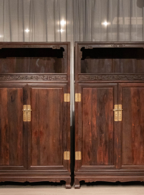 紫檀龙纹万历柜一对中式真品柜子