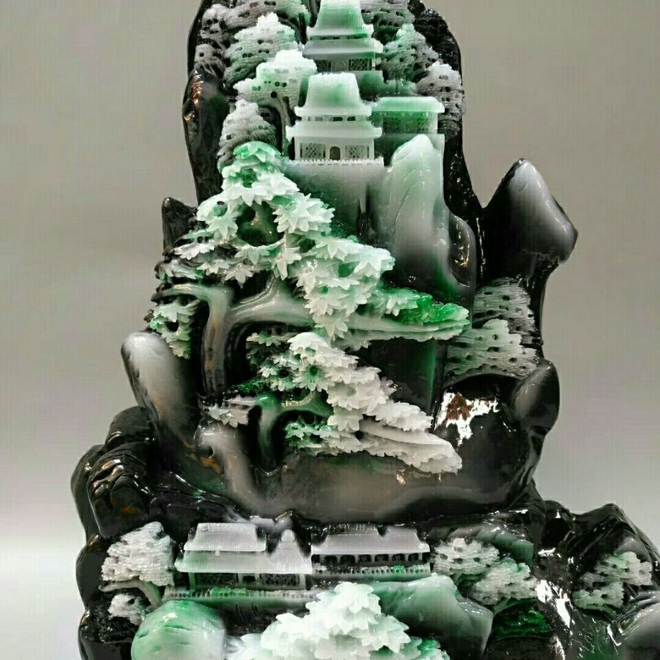 玉石山水摆件翡翠芙蓉石工艺品奇石原石石雕居家办公乔迁送礼