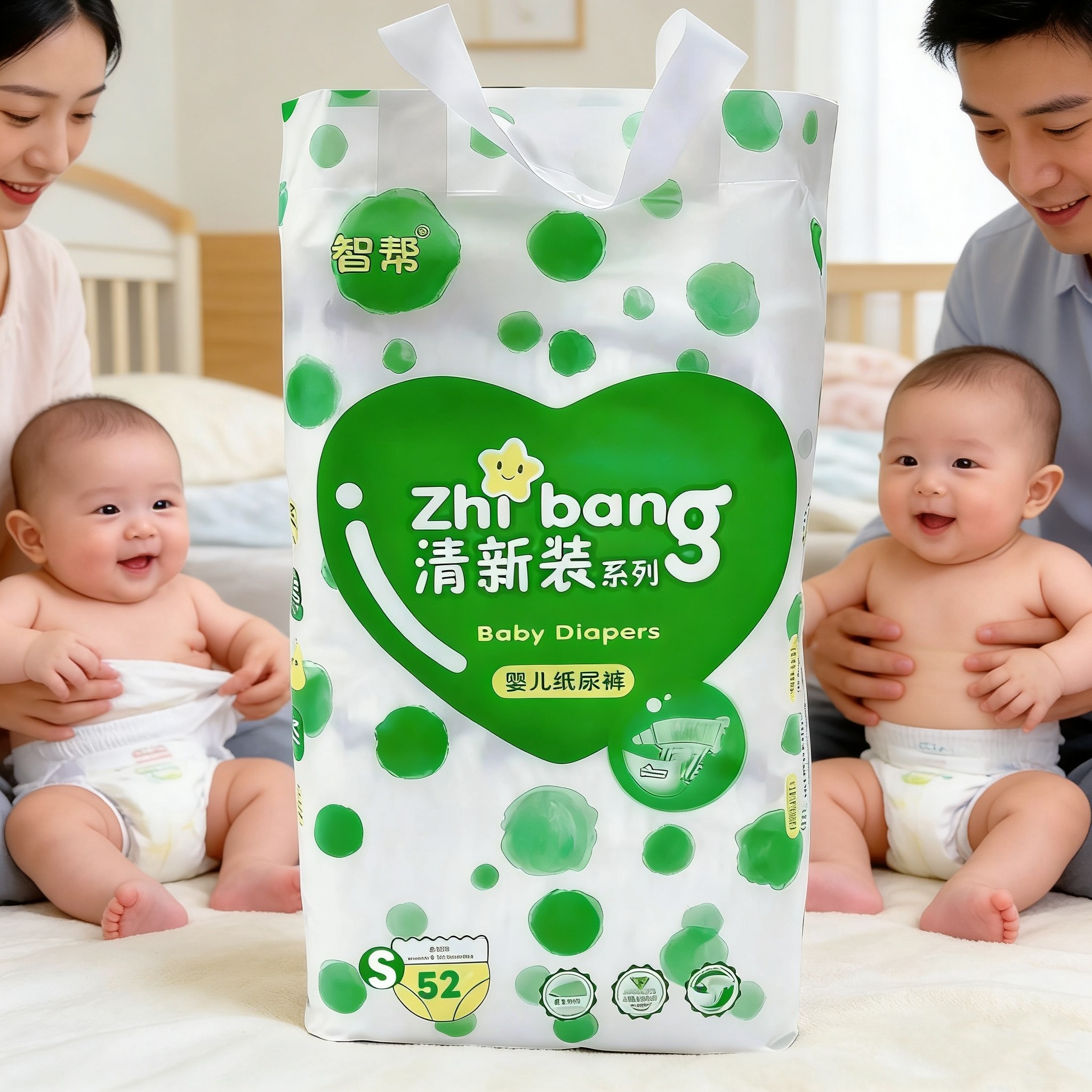 智帮婴儿纸尿裤新生儿尿不湿全芯体宝宝尿裤轻薄透气SM纸尿裤尿片