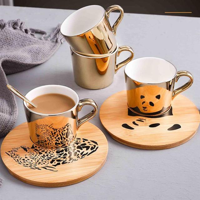 250ml ceramic mirror coffee cup ceramic mug with saucer coas