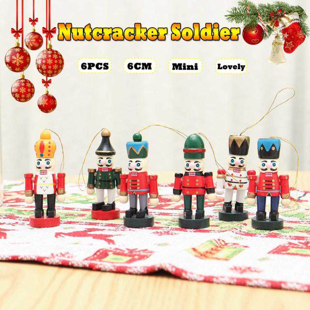 6pcs/set wooden nutcracker soldier doll 6cm christmas tree o