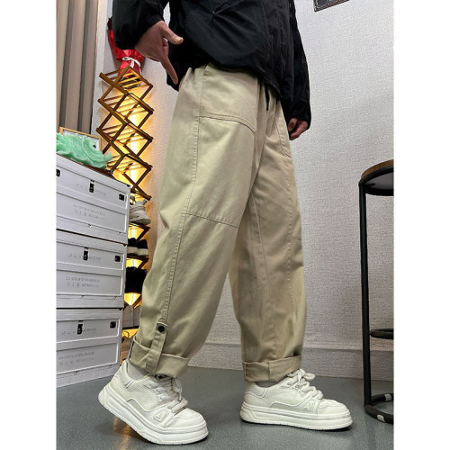 宽松可卷脚秋冬季男款纯棉工装裤痞帅潮流宽松百搭休闲直筒裤大码