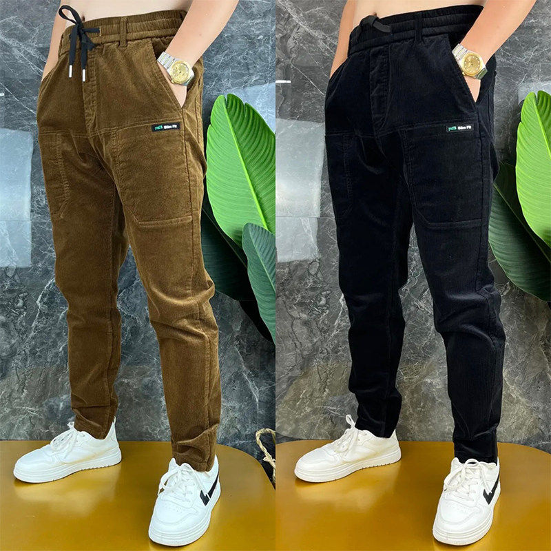 秋季新款条绒休闲裤男士高品质潮流六兜长裤子时尚百搭宽松小脚裤