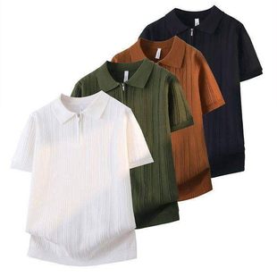 2026新款短袖多颜色夏季新款半拉链polo衫男轻奢修身针织翻领短袖