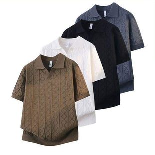 2026新款短袖夏季短袖针织衫男潮牌休闲半袖纯色提花老钱风