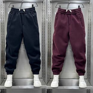 韩版新款薄款束脚运动卫裤男士秋冬2024加厚休闲裤青年纯色哈伦裤