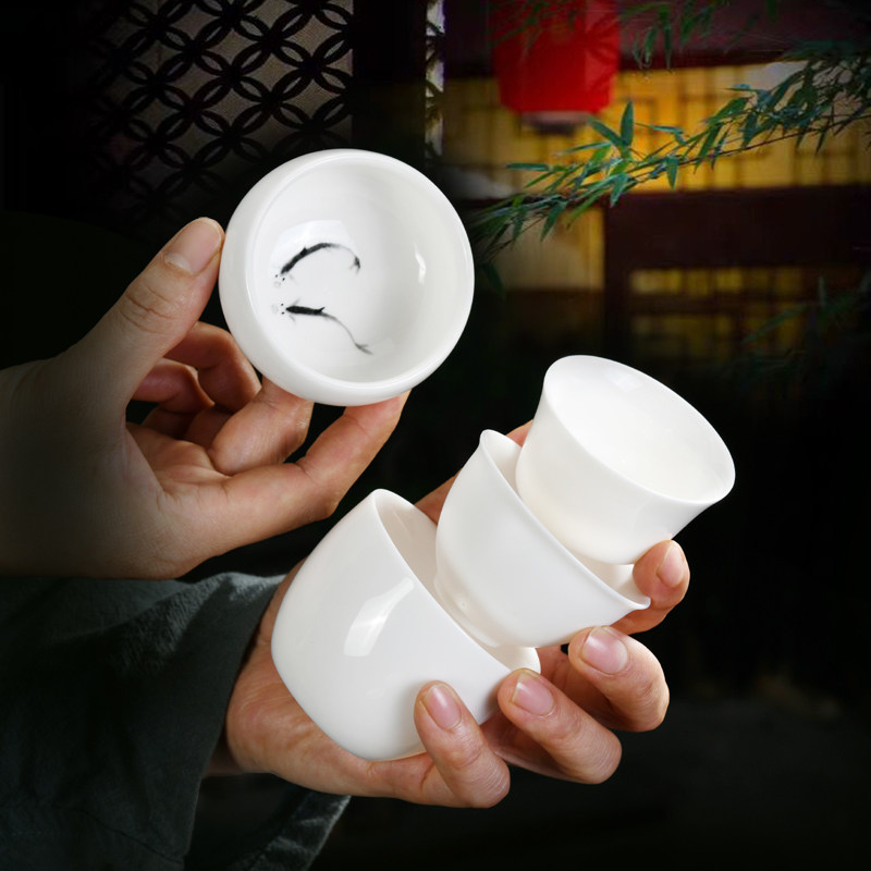 茶杯羊脂玉德化白瓷小茶杯品茗杯陶瓷手工家用功夫茶具单个主人杯