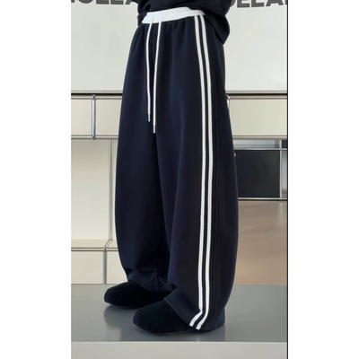 现货诗歌兰 25-1077运动时髦美式侧条纹校裤加绒休闲卫裤25年女装
