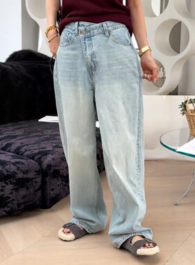 秒发新款诗歌兰16998不规则牛仔裤宽松直筒小众女裤百搭2025秋季