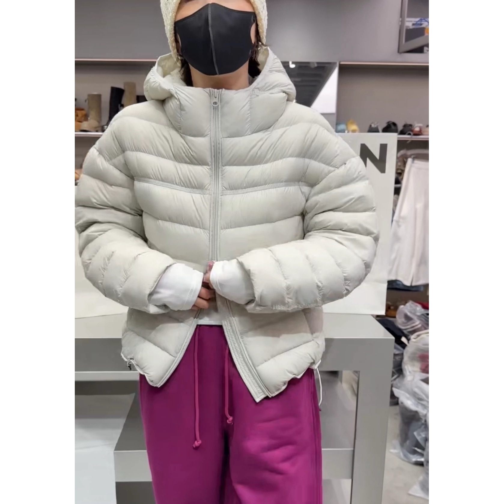 现货诗歌兰19276简约时髦个性泡芙连帽排骨羽绒服女2025冬季新款