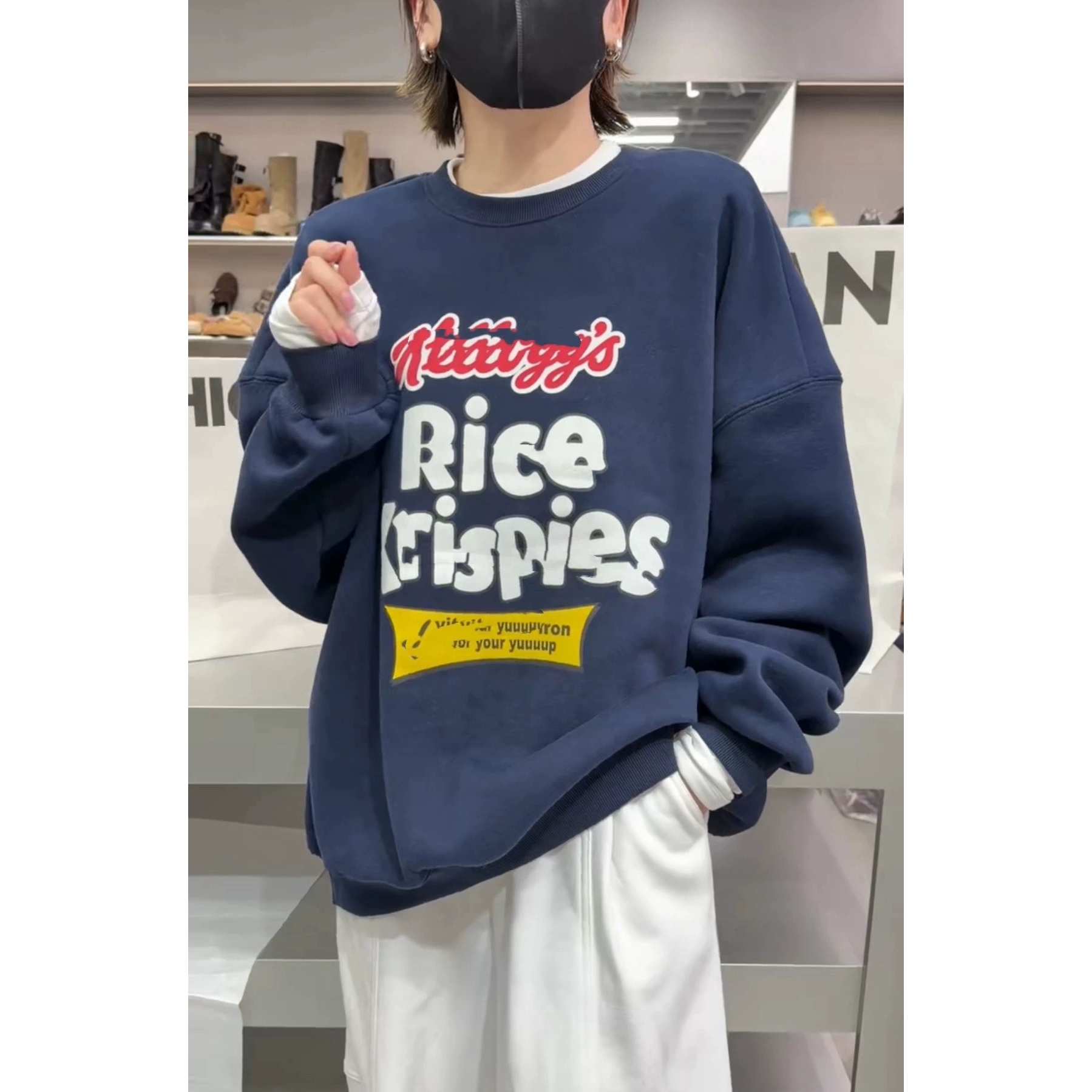 现货主推诗歌兰5680复古美式简约圆领字母印花厚绒卫衣女25年新款